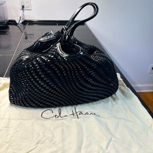 Cole Haan Genevieve Weave Large Tote Black Patent Leather/ Suede